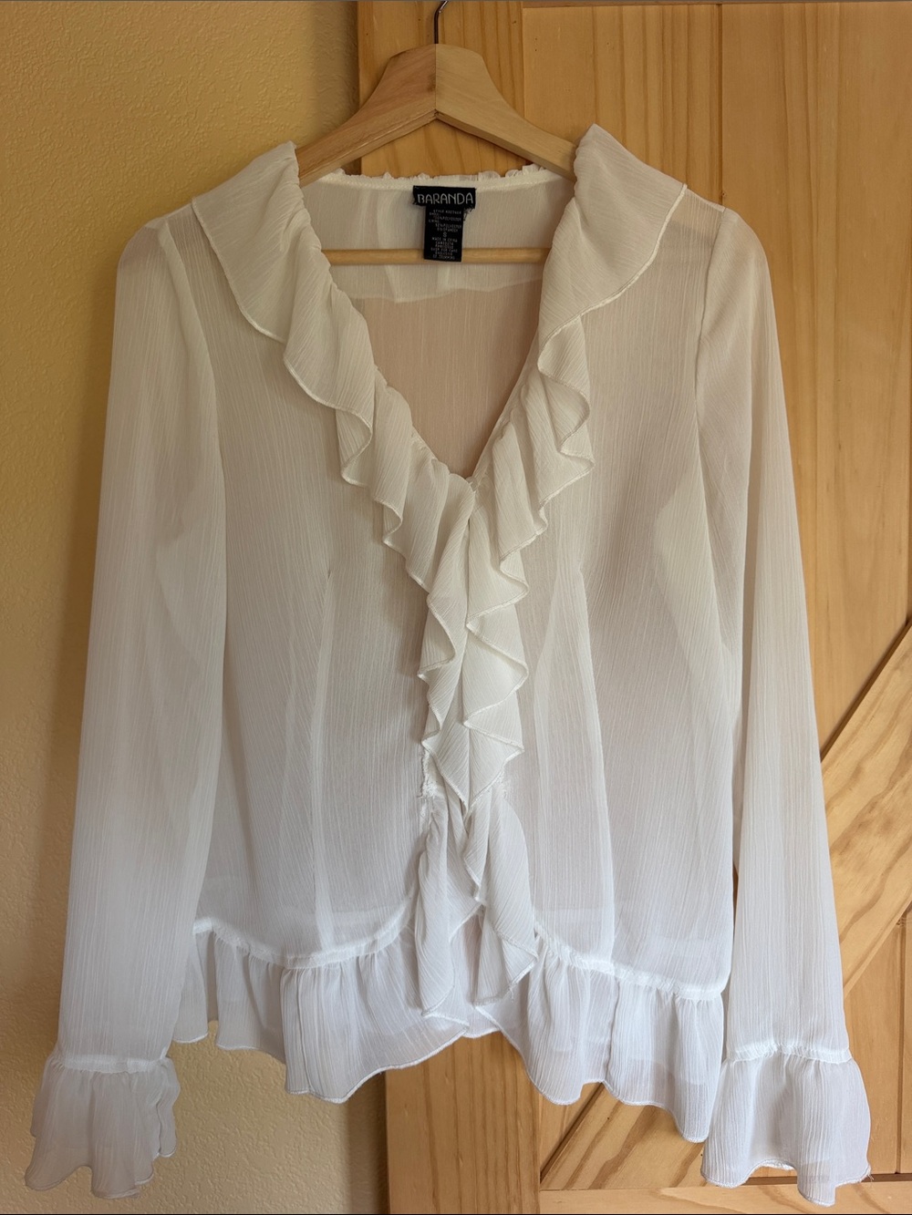Vintage White Ruffle V-Neck Blouse